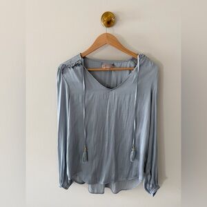 Philosophy Soft Sky Blue V-Neck Long Sleeve Blouse with Tassels